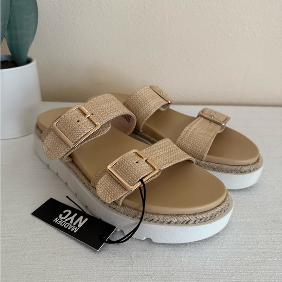 New Madden NYC Tan Platform Espadrille Slide Sandals - Picture 3 of 9